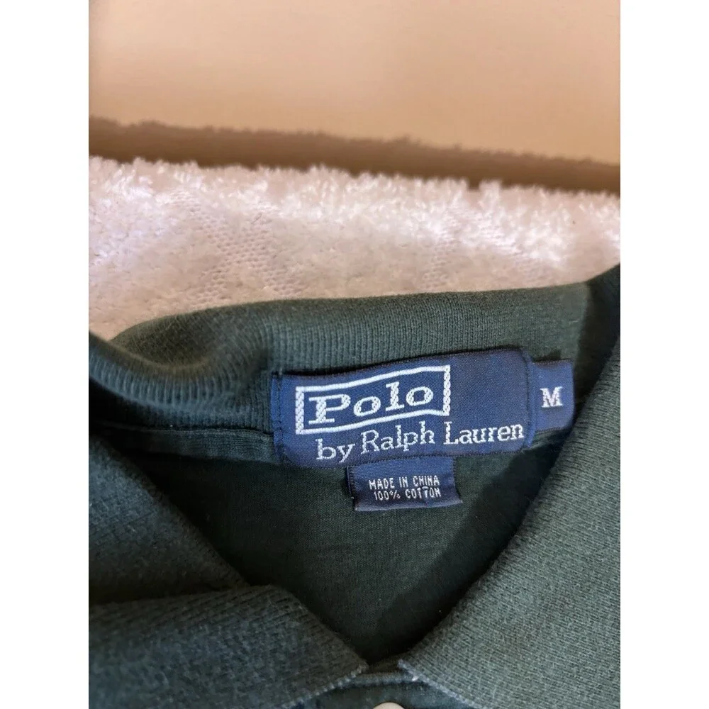 Ralph Lauren Green Orange Logo Polo Shirt 100% Cotton Mens Size M
